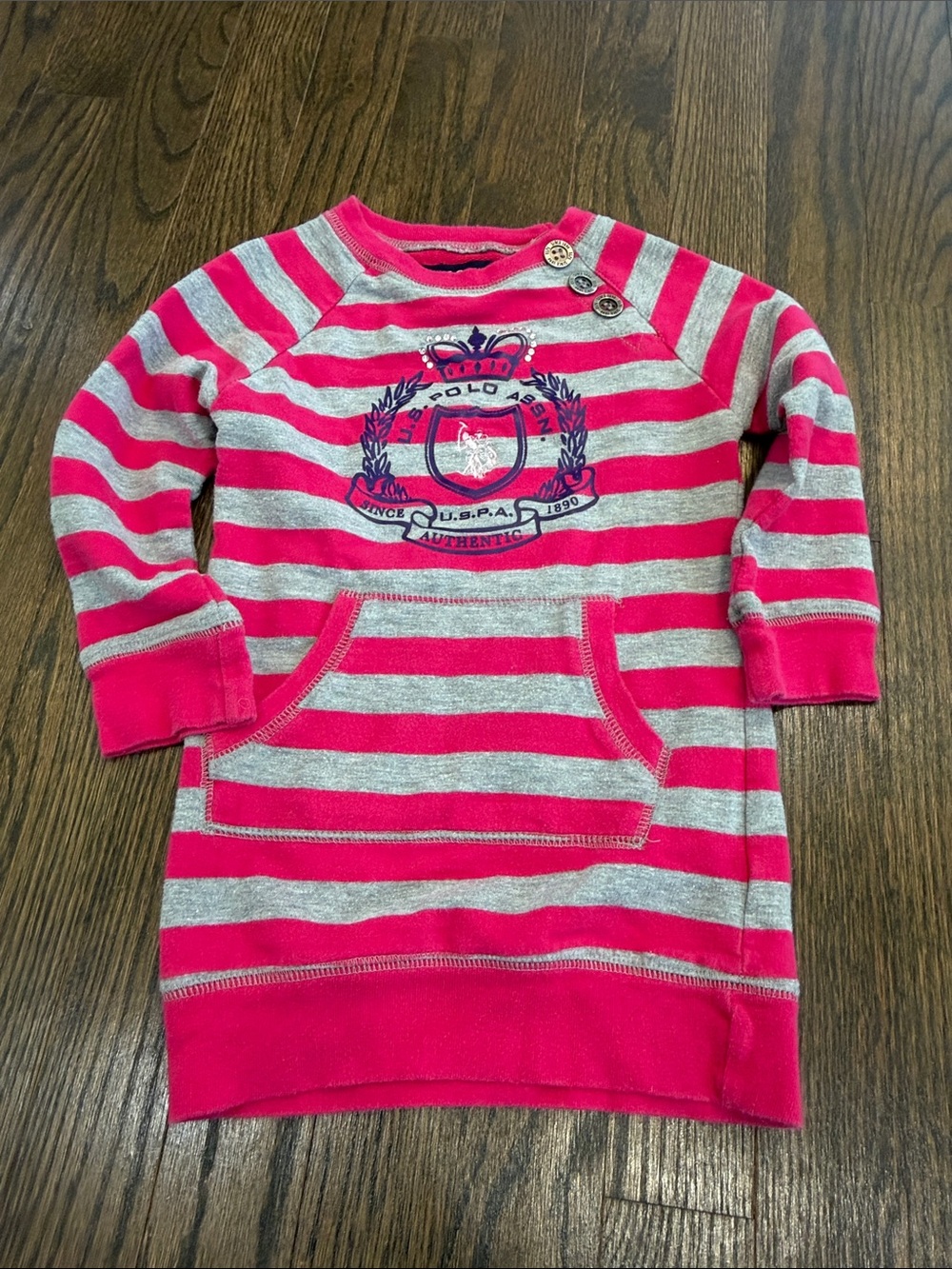 U.S. Polo Assn. Pink & Gray Striped Kids Sweatshirt Dress